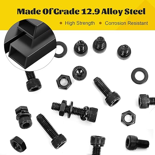 750PCS M3 Screws Assortment Kit, M3x6/8/10/12/16/20/25/30 mm Hex Socket Head Bolts, Nuts & Washers Assorted Set - 12.9 Alloy Steel Black Zinc Plated M3 Screw for 3D Printer,DIY