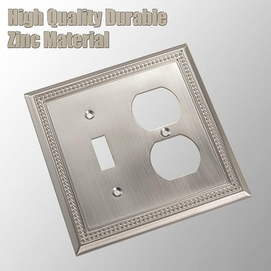 Henne Bery Sunken Pearls Heavy Duty Decorative Wall Plate Switch Plate Outlet Cover (Toggle/Duplex, Satin Nickel)