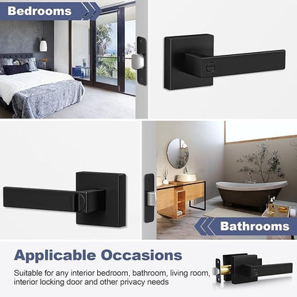 Estmoon 5 Pack Matte Black Door Handles Interior Door Knobs, Home Improvement Keyless Privacy Door Lock, Heavy Duty Zinc Alloy 2.07 lb Door Leverset for Bedrooms Bathrooms