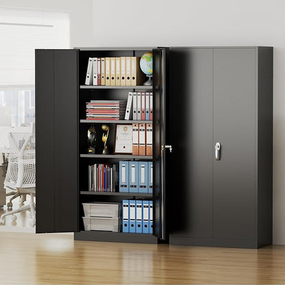 Pataku Metal Storage Cabinet, 72" Garage Cabinet with Doors and Shelves Lockable Steel Multifunctional Cabinets, Black File Cabinets for Home, Office, Garage, Warehouse(Black)