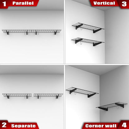 WALMANN 2 Pack Garage Wall Mount Shelves, 45x15 inch Wall Mounted Storage Shelves for Garage Heavy Duty Floating Shelf, Holds Up to 220 lbs(Black)
