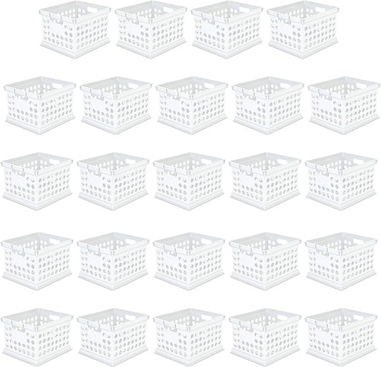 Sterilite Stackable Plastic Storage Crate Bin Organizer File Box with Handles for Home, Office, Dorm, Garage, or Utility Organization, White, 24-Pack