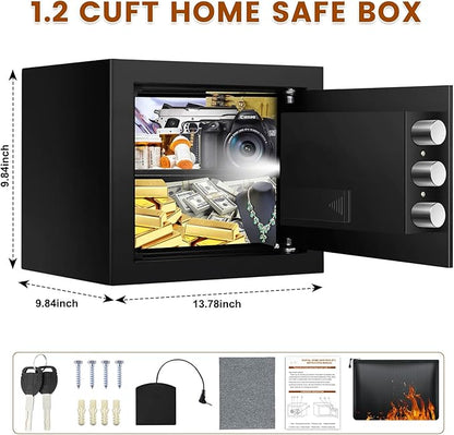 1.2 Cu Ft Home Safe, Small Safe Box with Fireproof Waterproof Bags, Programmable Keypad and Removable Shelf, Security Digital Home Safe for Home Money Firearm Medicines Valuables