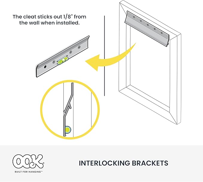 OOK French Cleat, Picture and Mirror Hanger with Hardware, 100lb, Aluminum, 533208