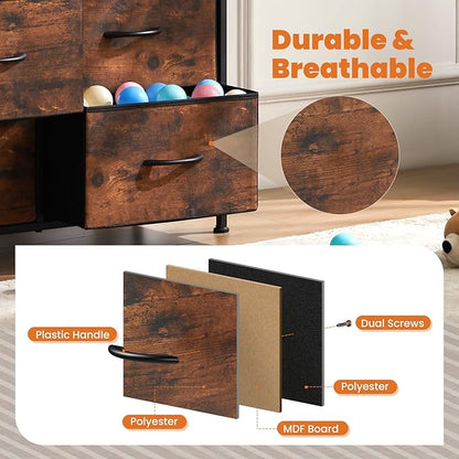 Sweetcrispy Dresser for Bedroom with 8 Storage Drawers, Large Fabric Storage Tower Organizer, Chest of Drawers with Metal Frame Wooden Top for Closet, Living Room, Entryway,Brown