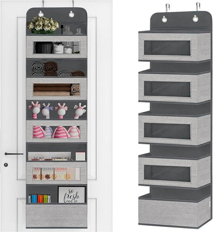 VERONLY Over The Door Hanging Organizer Storage with 5 Large Pockets,Wall Mount Clear Windows and 2 Widened Metal Hooks for Pantry,Nursery,Diapers,Bathroom,Kitchen,Closet,Dorm