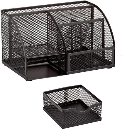 Annova Mesh Desk Organizer Office with 7 Compartments + Drawer/Desk Tidy Candy/Pen Holder/Multifunctional Organizer (Black)