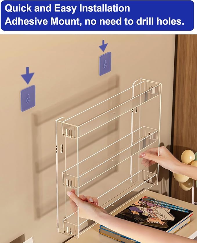 3 Tier Display Rack, Clear Paint Rack Wall-Mount (No Drill), Acrylic Craft Paint Storage Organizer, Miniature Holder for 2oz Bottle, Nail Polish Organizer, Badges, Mini Figures (1)