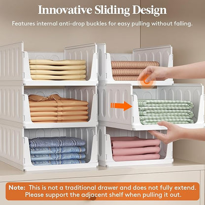 Lifewit 6 Pack Stackable Closet Organizers and Storage Basket for Clothes, Plastic Sweater Storage Bins for Wardrobe, Multifunctional Pants Organizer for RV, Pantry, Bathroom, Kitchen, Dorm, 24L