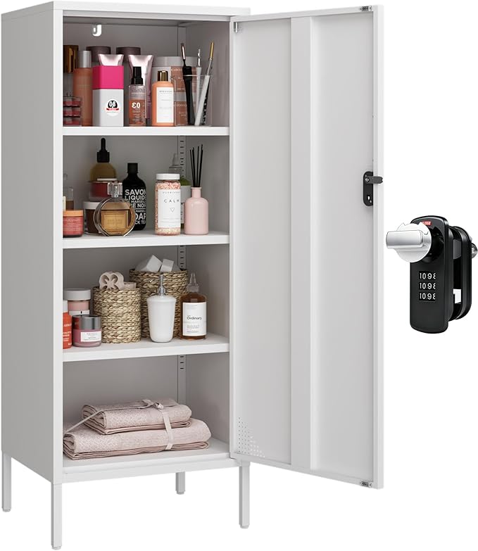 Metal Lokcer Cabinet (White, 19.69" D x 15.75" W x 49.21" H)