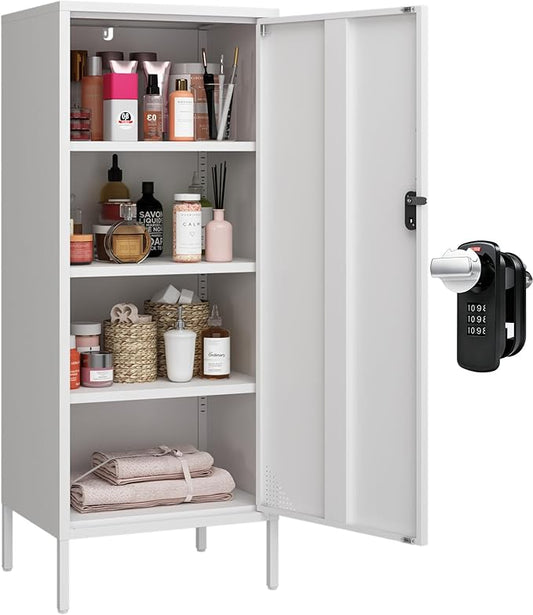 Metal Lokcer Cabinet (White, 19.69" D x 15.75" W x 49.21" H)