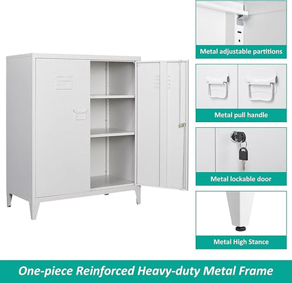 SISESOL White Metal Cabinet with Doors and Shelves,40" Metal Storage Cabinet with Lock Door Adjustable Shelf,File Cabinets for Home Office,School,Kitchen,Garage Storage Tool Cabinets