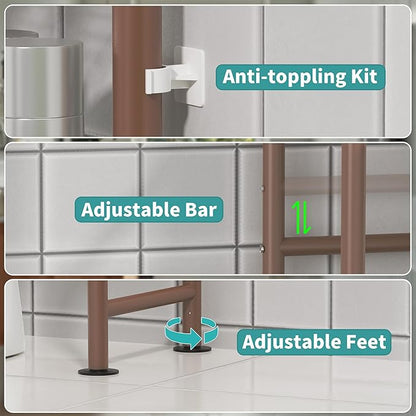 3-Tier Over The Toilet Storage with Paper Holder, Metal Bathroom Organizers and Storage for Small Space, Freestanding Bathroom Shelves with 4 Hooks, Above The Toilet Storage Shelf (Bronze)