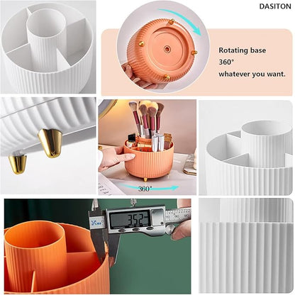 DASITON Large Capacity Makeup Brush Holder,360° Rotating Makeup Organizer,5 Slot Makeup Brushes Cup,for Vanity Decor,Bathroom Countertops,Desk Storage Container,Cosmetic Display cases(White)
