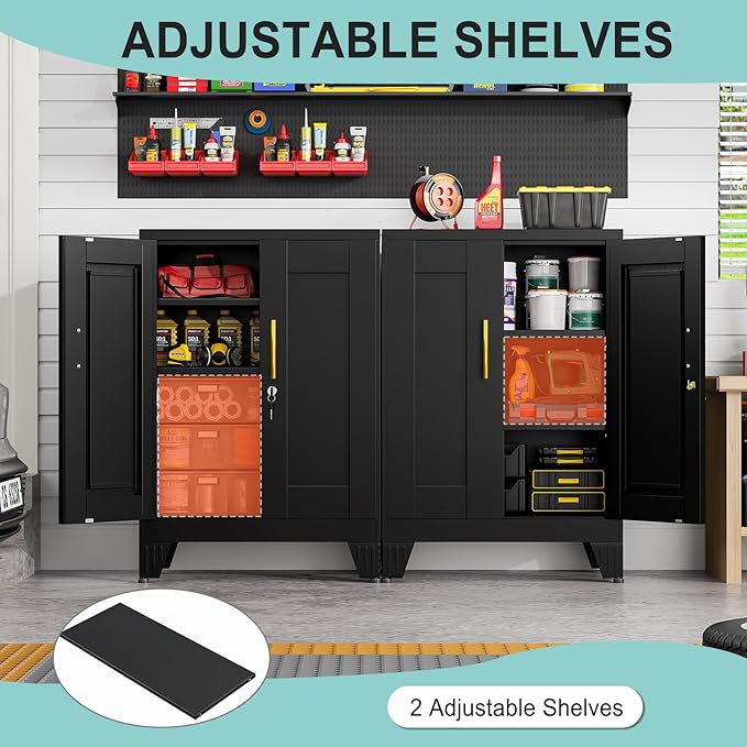 35.43" Lockable Metal Storage Cabinet, Steel Locker File Cabinet with 2 Doors ＆ 2 Adjustable Shelves, Multi-Purpose Organizer for Home, Office File Storage & Garage Locker (Black)