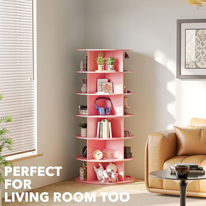 SpaceAid 6 Tier Rotating Shoe Rack Tower, Spinning Shoe Display Lazy Susan, Revolving 360 Shoe Rack Storage Round Carousel, Vertical Handbag Rotate Shoes Closet Organization (6-Tier Pink)