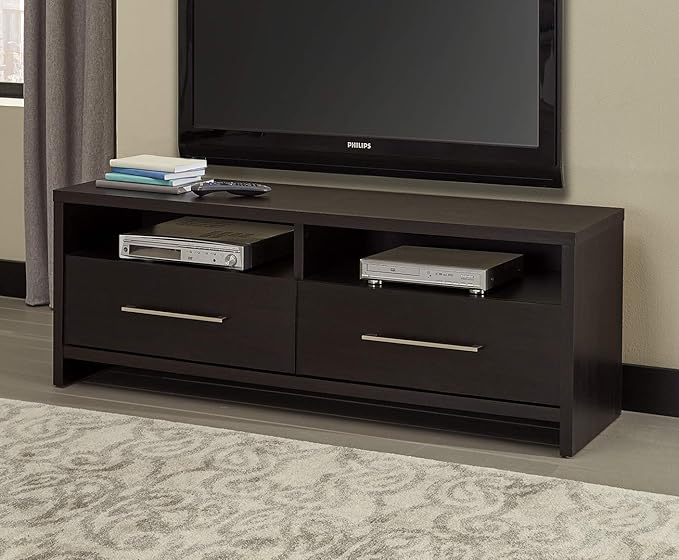 ClosetMaid Media Stand Entertainment Center with Cabinet Drawers, Open Shelves, 55 in. Wide, for Living Room, Den, Game Room, Black Walnut Finish