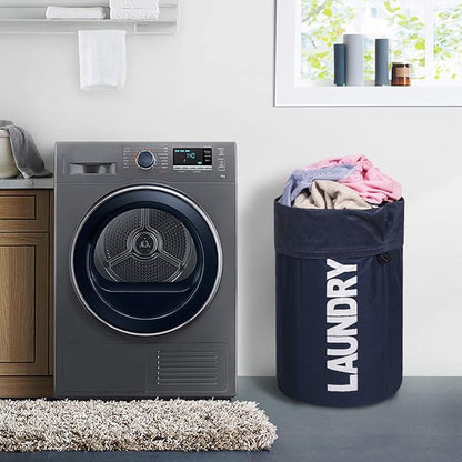 WOWLIVE Extra Large Foldable Laundry Bag Laundry Basket Collapsible Laundry Hamper Backpack Liner Dirty Clothes Hamper Standing Waterproof Hampers for Dorm Room(Dark blue)