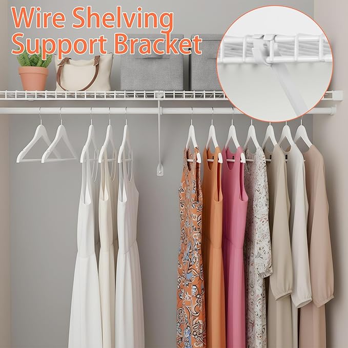 12 Inch Wire Shelf Support Brackets, 6 Pack Metal Closet Shelf Hardware with Anchors and Pins for Sturdy Installation, White Epoxy Coated Steel Shelving Support