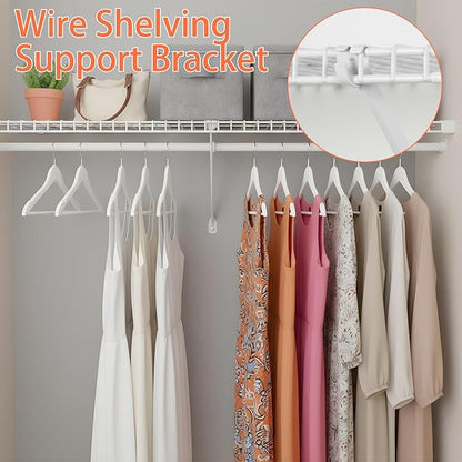 12 Inch Wire Shelf Support Brackets, 6 Pack Metal Closet Shelf Hardware with Anchors and Pins for Sturdy Installation, White Epoxy Coated Steel Shelving Support