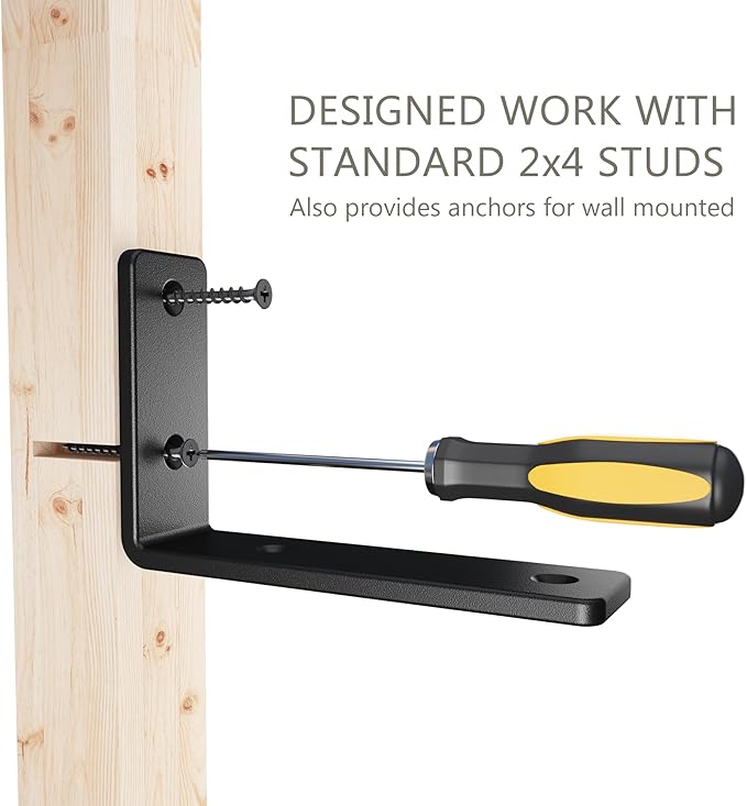 8-Pack 4 Inch Heavy Duty Shelf Brackets, Premium Floating L Bracket for Wall, Kitchen, Mantel Shelves Support | Quarter Inch (1/4") Thick | Black Powder Coated Steel