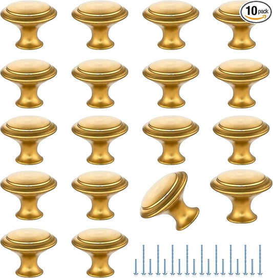 JOY DECOR 10 Pack Gold Cabinet Drawer Hardware 30mm Kitchen Cabinet Knobs Drawer Pulls with Installation Screws for Dressers Kitchens Cupboard
