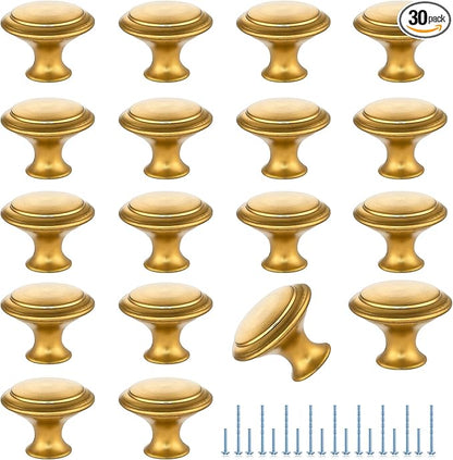 JOY DECOR 30 Pack Gold Cabinet Drawer Hardware 30mm Kitchen Cabinet Knobs Drawer Pulls with Installation Screws for Dressers Kitchens Cupboard