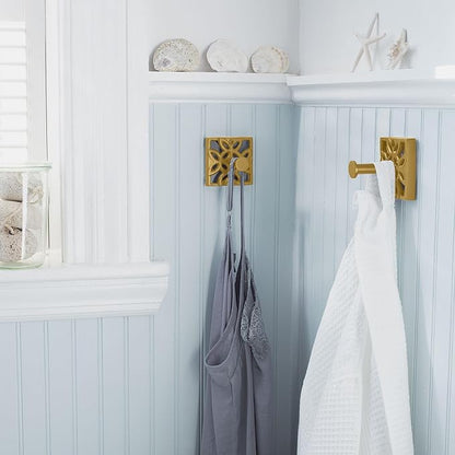 Autumn Alley Two Gold Hooks, Bathroom Towel Hook, Robe Hook Wall Mounted - Decorative Wall Hooks for Towel, Robe, Cast Coat and Door Hook for Bathroom Modern Unique Style, 2 Pack