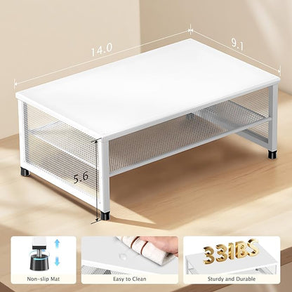 2-Tier Computer Monitor Stand Riser, Desk Organizer for Monitor, Printer & Laptop Stand, Desktop Workspace Organizers for Office Supplies(White)