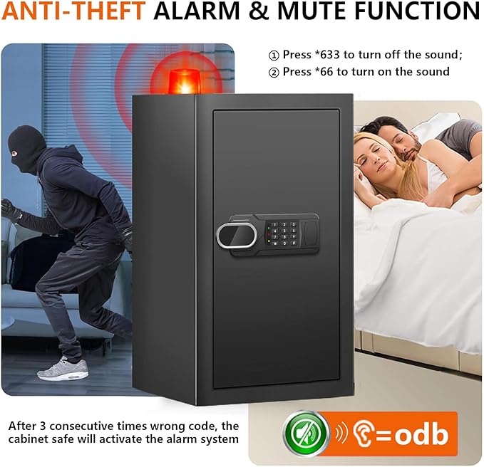 6.1 Cuft Large Fire and Waterproof Safes for Home, Anti-theft Fireproof Lock Box with Digital Keypad, Removable Shelves and Alert System, Personal Fire Proof Safe for Home Documents Valuables