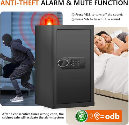 6.1 Cuft Large Fire and Waterproof Safes for Home, Anti-theft Fireproof Lock Box with Digital Keypad, Removable Shelves and Alert System, Personal Fire Proof Safe for Home Documents Valuables