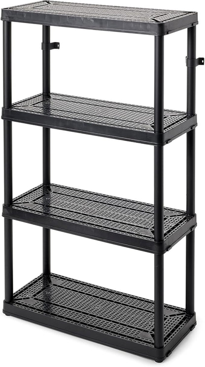 Gracious Living 4 Shelf Fixed Height Ventilated Medium Duty Storage Unit 14 x 32 x 54.5" Organizer System for Home, Garage, Basement, & Laundry, Black