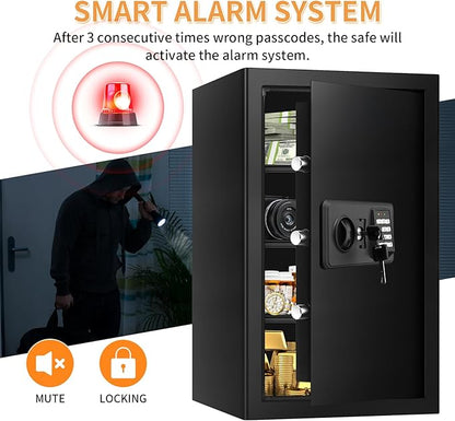 5.0 Cub Large Home Safes Fireproof Wterproof, Anti-theft Fireproof Safe with Programmable Keypad, Spare Keys and Alarm Systerm, Digital Home Security Safe Box for Document Money Medicines