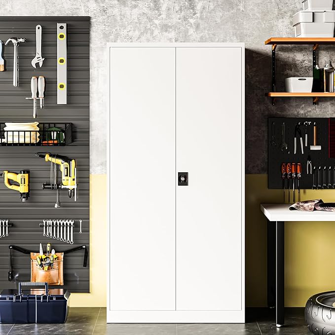 Metal Storage Cabinet with 2 Doors and 4 Adjustable Shelves, 71" Steel Garage Storage Cabinet, Locking Tool Cabinets for Office, Home,School,Kitchen,Garage Tool Utility Cabinet