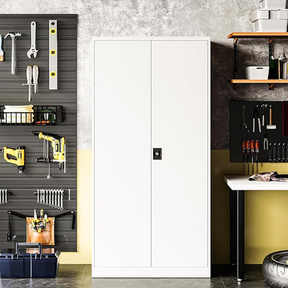 Metal Storage Cabinet with 2 Doors and 4 Adjustable Shelves, 71" Steel Garage Storage Cabinet, Locking Tool Cabinets for Office, Home,School,Kitchen,Garage Tool Utility Cabinet