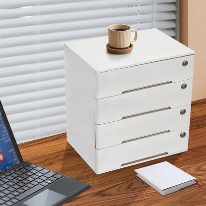 4 Drawers Wood Storage Box, Flat File Cabinet, Storage Cabinet Organizer with Lockable Drawers, Office Supplies File Organizer, Art Storage Cabinets, Multipurpose Tool Box for Home Office (White)