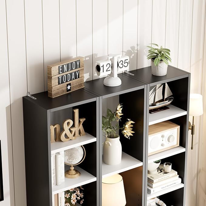FOTOSOK 8-Tier Media Tower Rack, 11.6 X 9.3 X 71 Inches CD DVD Slim Storage Cabinet with Adjustable Shelves, Tall Narrow Bookcase Display Bookshelf for Home Office, Black/White