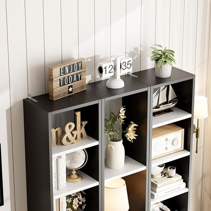 FOTOSOK 8-Tier Media Tower Rack, 11.6 X 9.3 X 71 Inches CD DVD Slim Storage Cabinet with Adjustable Shelves, Tall Narrow Bookcase Display Bookshelf for Home Office, Black/White