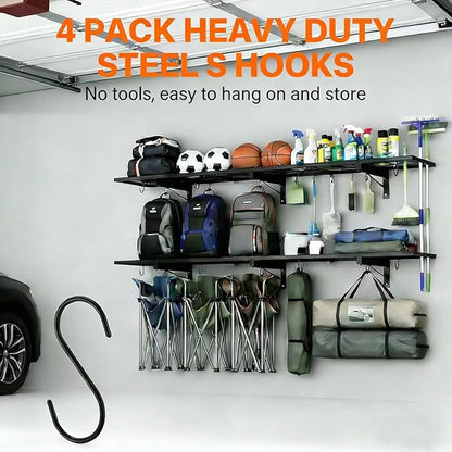 Garage Wall Shelving, 46" × 12" Wall Mounted Floating Shelf, Heavy Duty Shelves 190 LBS Load Capacity, Black Storage Rack for Shop, Shed, Closet, Basement, Laundry Room