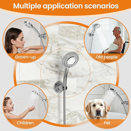 Strong Suction Cup Shower Head Holder - No Drill Handheld Shower Bracket for Seniors, Kids & Pets, Tool-Free Adjustable Height Bathing Aid for Tile/Glass, Rustproof ABS Construction