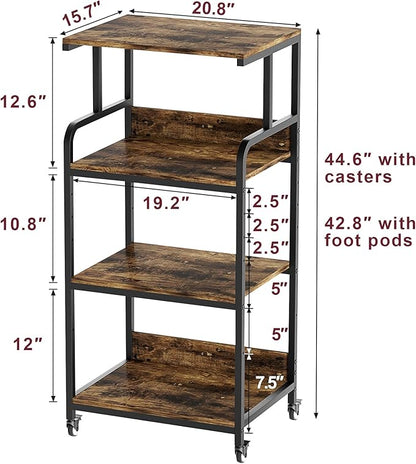 Extra Large Printer Stand with Wheels, 4-Tier Tall Printer Table, Printer and Shredder Stand with Storage Shelf for Home Office (Rustic Brown)