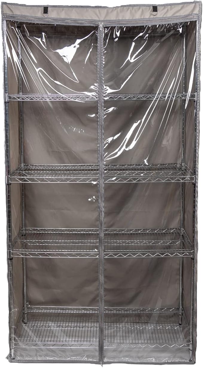YLOVAN Storage Shelf Cover Wire Rack Shelving Dust Protective, Fits Racks 36''Wx19''Dx72''H One Side See Through Panel (Cover only)