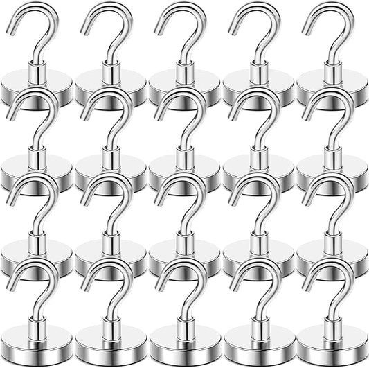 DIYMAG Magnetic Hooks, 85 LB Heavy Duty Strong Magnet with Hook, Rare Earth Neodymium Magnets for Hanging, Magnetics Hanger for Curtain, Home, Kitchen, Workplace, 20 Packs
