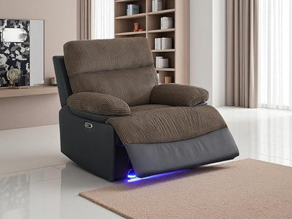 Living Room Furniture Sets, Grey Blue Breathing Leather Power Reclining Chair, Power Sectional Recliner Sofa Set, Reclining Chair with Recliner Seat, Storage Console, LED Light for Living Room