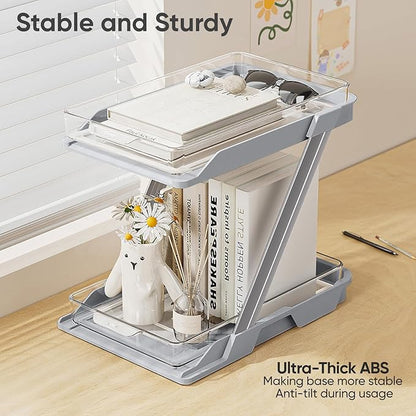 2 Pack Bathroom Organizers and Storage - Multi-Purpose,2-Tier Clear Pull Out Organization for Bathroom,Under Sink,Kitchen,Vanity,Countertop,Cabinet,Pantry & Medicine Cabinet,Grey
