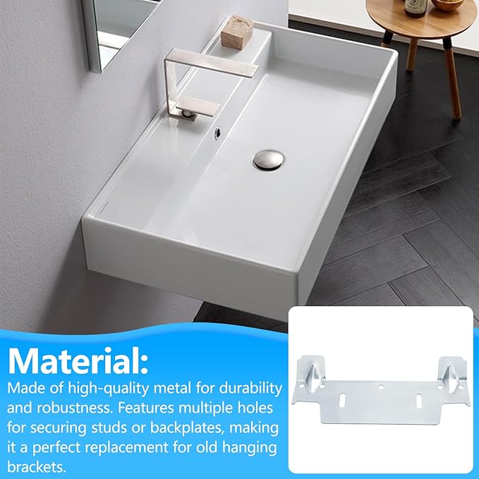 382430-1120A Steel Hanging Bracket Wall Hung Sink Bracket for Wall-Mounted Sink, Featuring Multiple Holes for Securing the Threaded Stud Backplate (1 Pack)