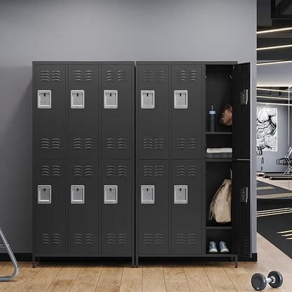 Letaya Metal Lockers for Employees-6 Door Storage Locker with Shelves and Lockable Steel Cabinet for School,Gym,Office,Staff(Black, 6 Door)