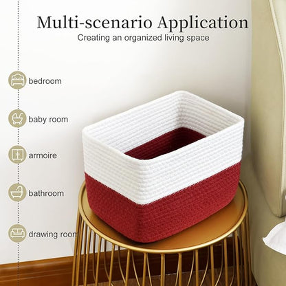 Hopegiver 3 Pack Rainbow Woven Storage Baskets for Shelves, 11x8x7 Inch Cotton Rope Decorative Organizer Bins for Blanket Clothes Book Baby Pet, Colorful Toy Basket for Playroom, Kids Room, Nursery