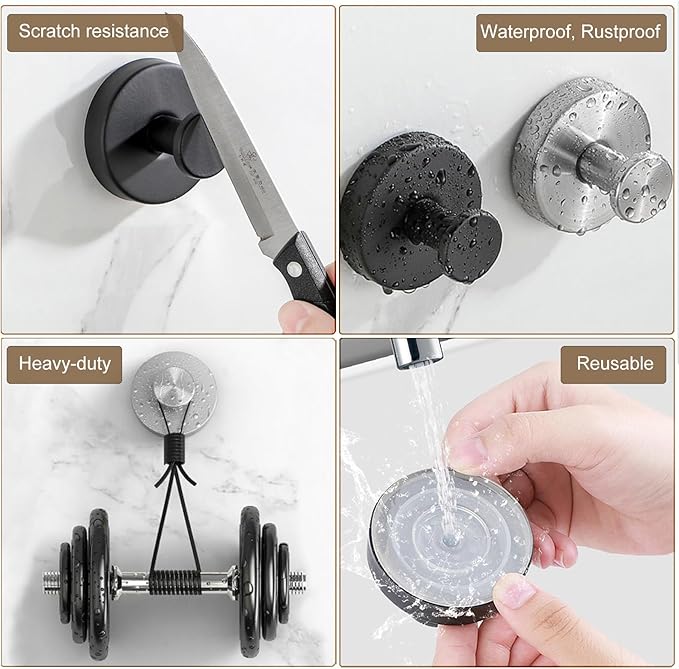 ZESLMG Nickel Suction Cup Hooks for Glass Window, Silver Shower Hook for Inside Shower, Removable Towel Hooks for Bathroom Kitchen Wall Glass Door, Wreaths Loofah Suction Hook for Hanging, 4 Pack