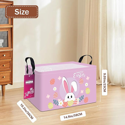 Rectangular Storage Basket Fabric Organizer Bin for Toys,Books,Clothes,Gifts,Pets-Perfect for Home,Office,Nursery,Dorm,Shelf(Rec-Easter rabbit)
